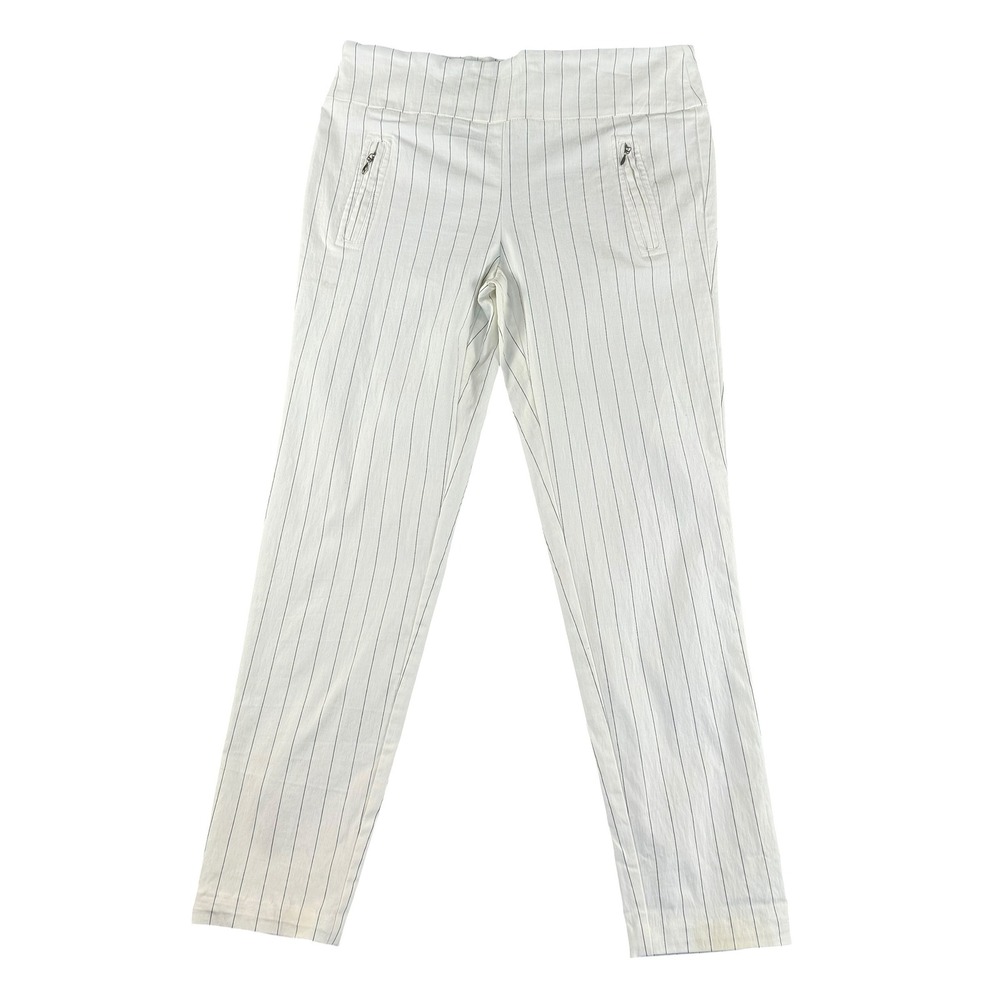 SOHO Apparel Ltd White‎ Pinstripe Pull On Pants Womens Medium Zip Pockets